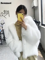 Hooded Shaggy Faux Fur Coat 8 Nerazzurri Autumn Winter Oversized White Black Warm Shaggy Hairy Faux Fur Coat Women with Hood Loose Casual Fluffy Jacket 2023 2