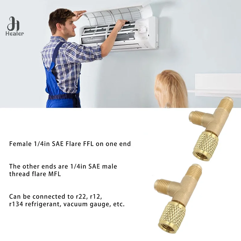 Adaptador en T de núcleo de válvula, estructura resistente de alta resistencia, acoplador rápido, adaptador en T para R22 R12 R134, 2 uds.