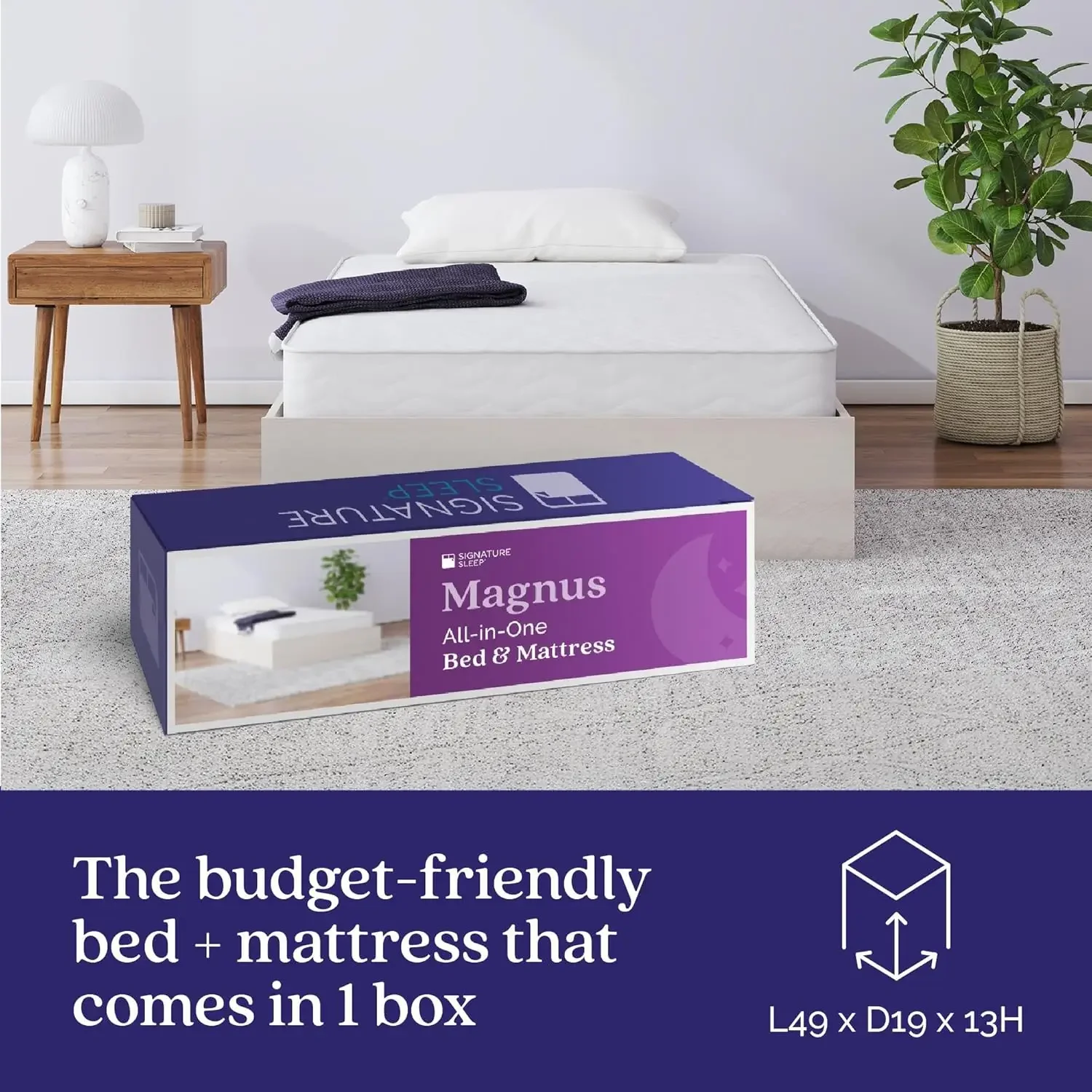 Magnus Set matras dan rangka Platform, Twin, Ivory Oak