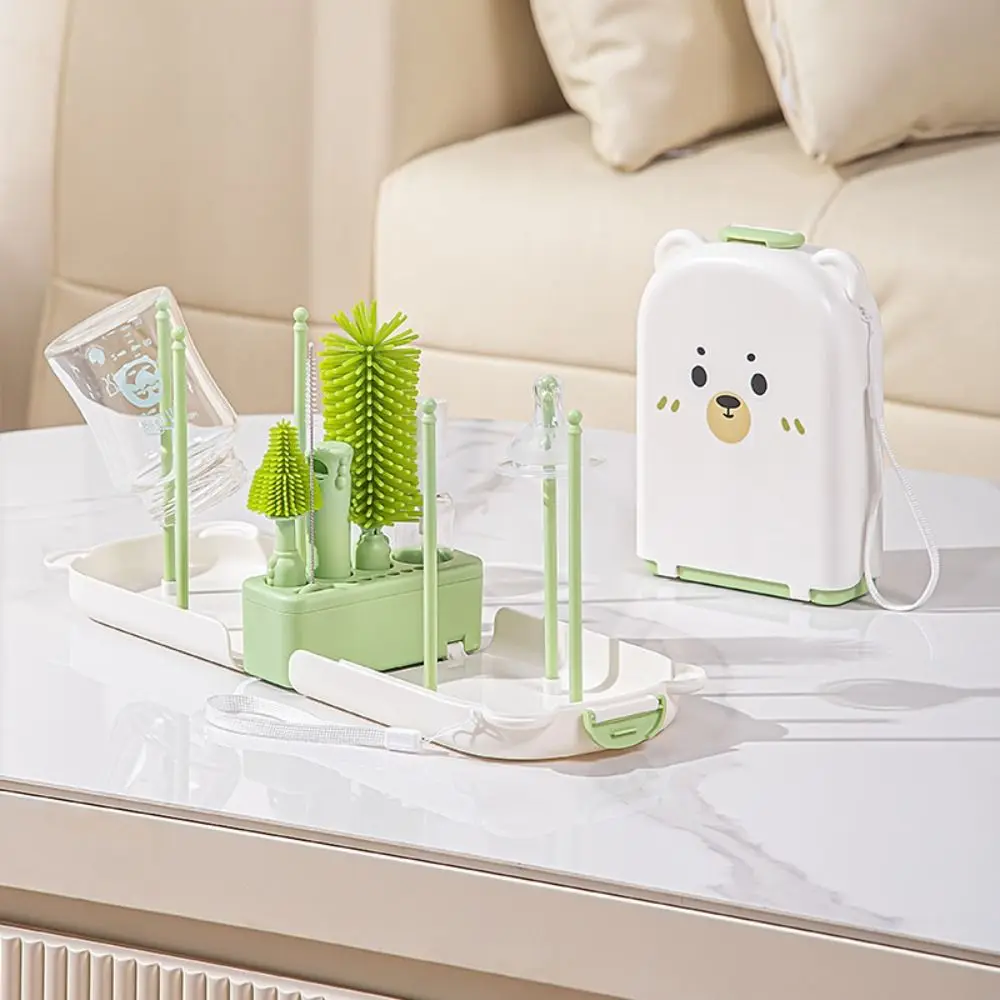 Convenient Baby Bottle Brush Set Long Handle 360 Degree Rotation Newborn Bottle Cleaner with Stand Water Bottle Cleaner
