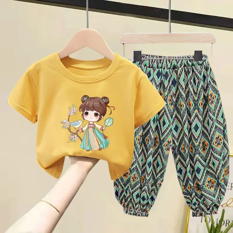 Kids Clothes Girl Sets Summer Little Girls Children Clothing Baby Suit Toddlers Girl T-shirt Short Sleeve Trousers 2pcs Cotton