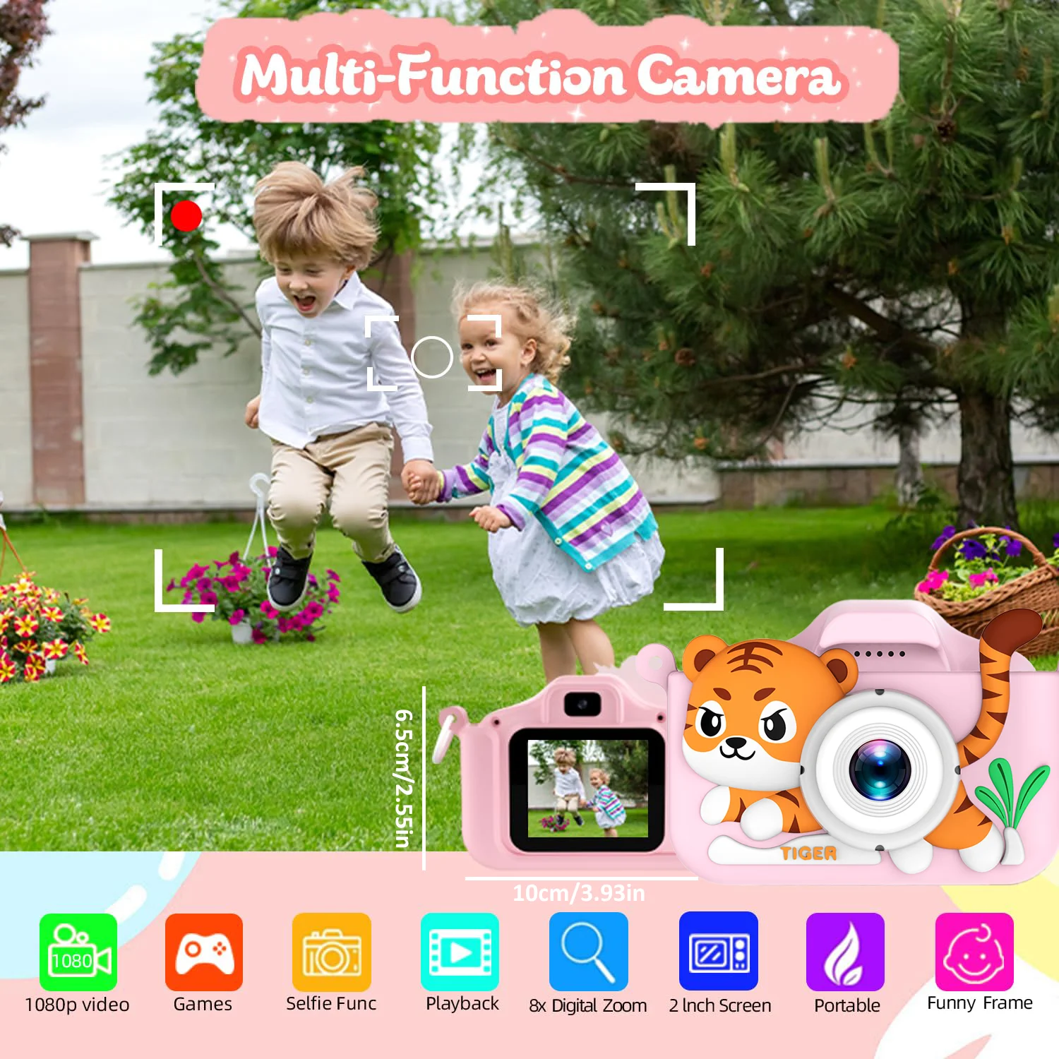 Kids' Camera with 64GB Memory Card and Card Reader 48MP Dual Cameras with 1080p HD Front and Rear Lenses Five Educational Games
