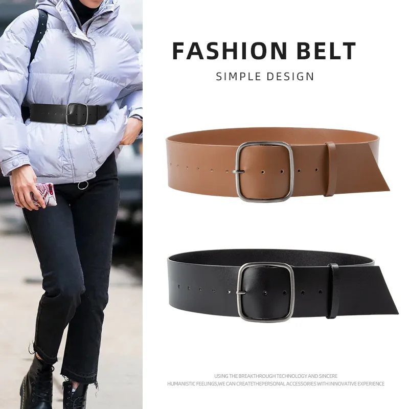 

Western Leather Wide Pin Buckle Women Cummerbund Belt Fashion Dress Coat Sweater Cummerbund for Ladies