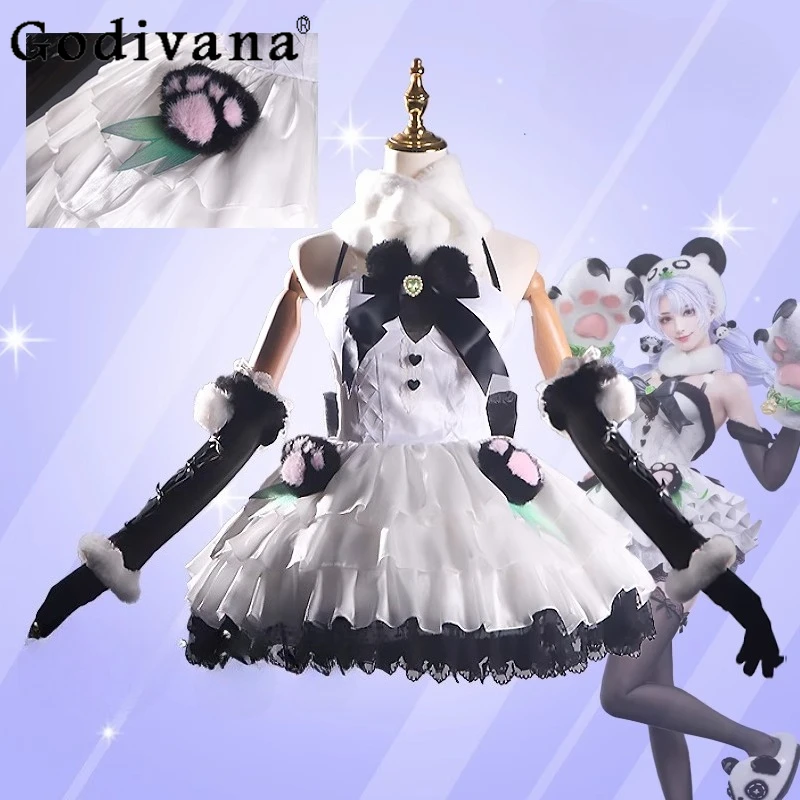 팬더 애니메이션 게임 드레스 여성용 코스프레 의상 2 차원 롤 플레잉 드레스 여성 카니발 애니메이션 복장