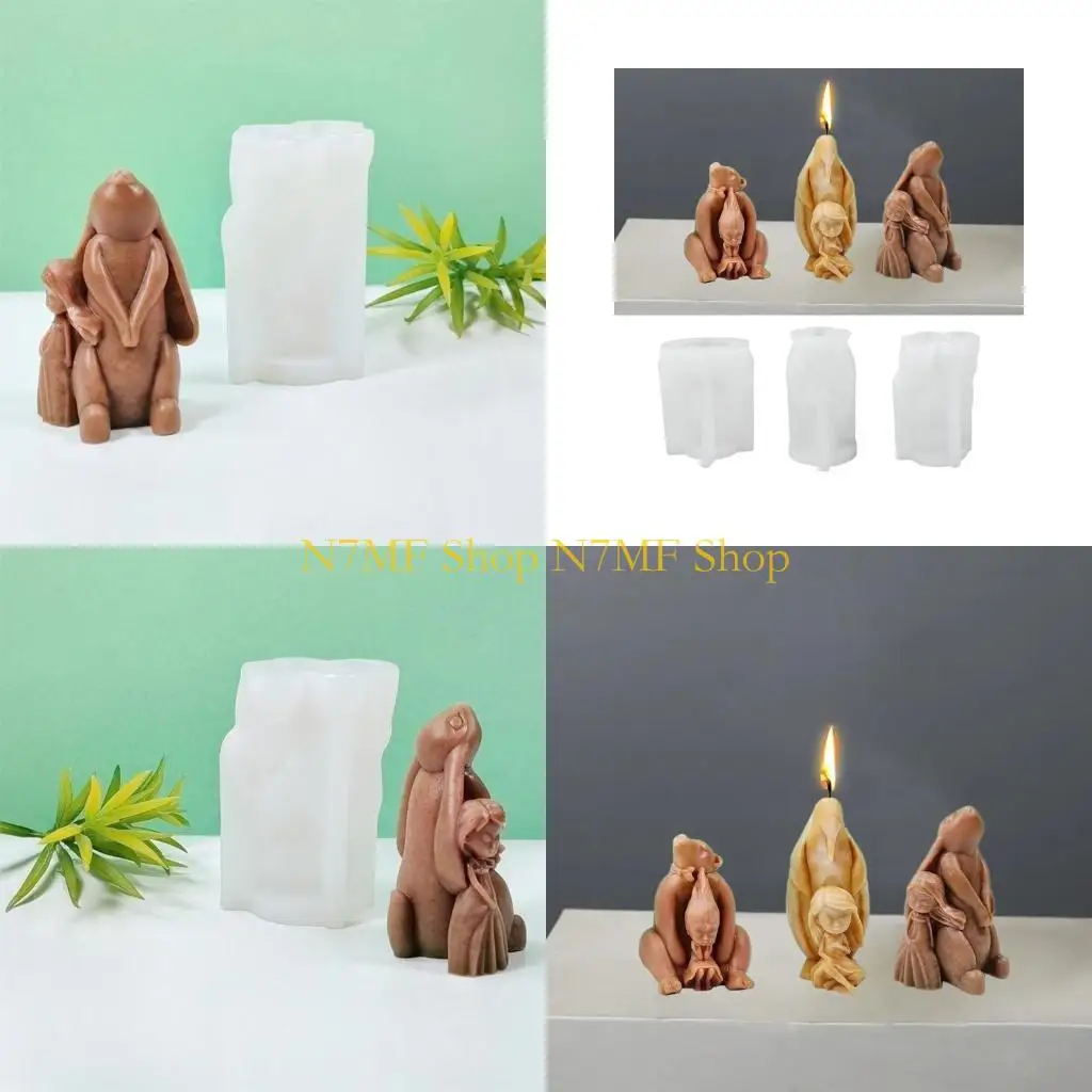 

N7MF Beautiful Scented Candles Silicone Mold Bear and Girl Resin Molds DIY Craft