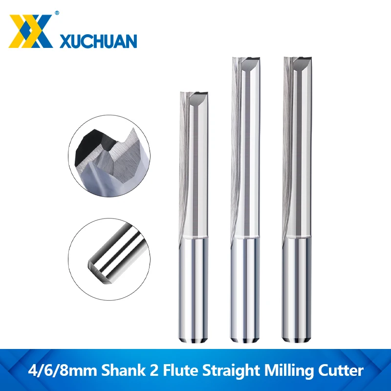 4/6/8mm Shank 2 Flute Straight Milling Cutter Carbide End Mill CNC Router Bit for Woodworking Tools Engraving Bit Straight Slot