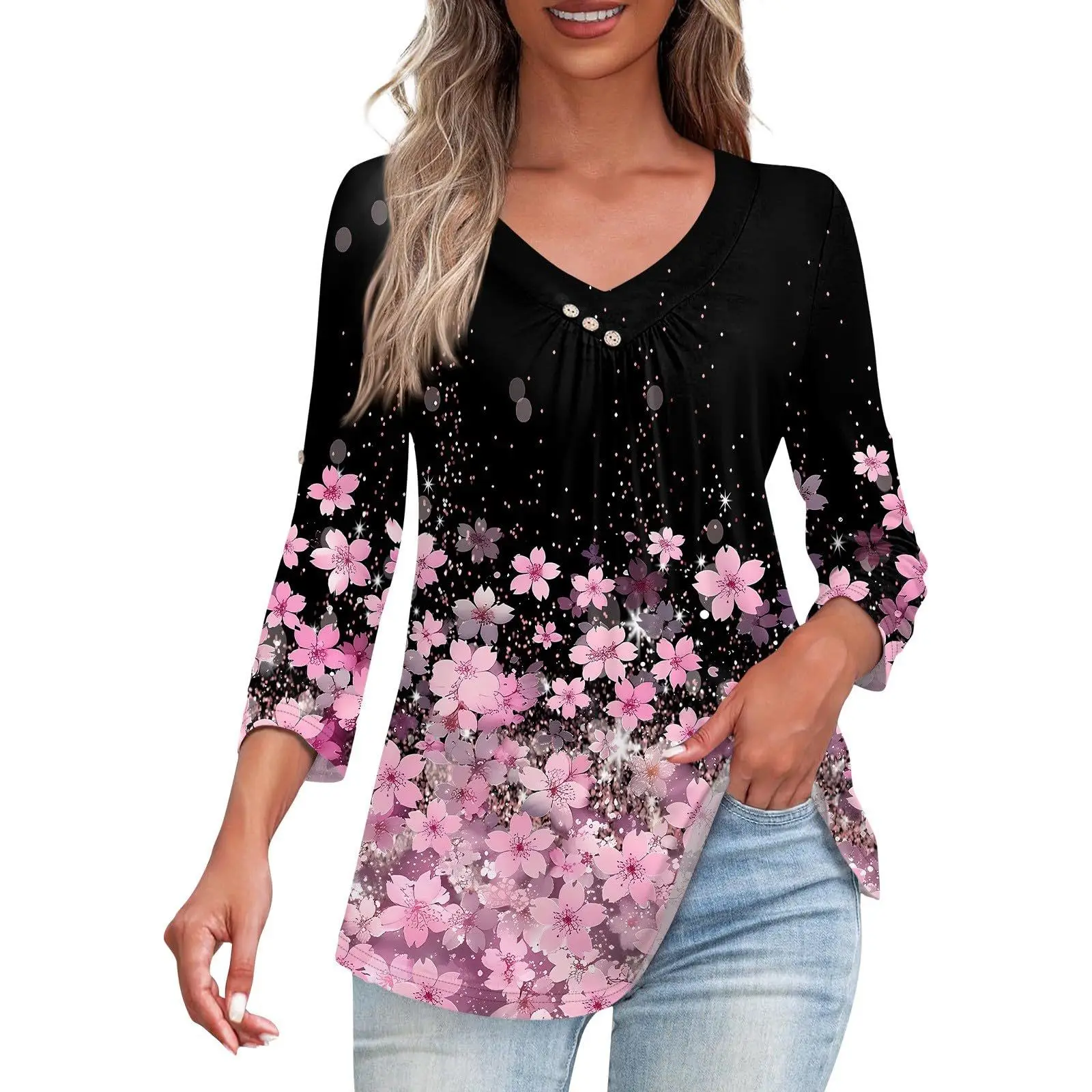 2024 Sprint Long Sleeve Elegant Women Tops Cactus Print Casual T Shirt For Women T-shirt Office Top Femme