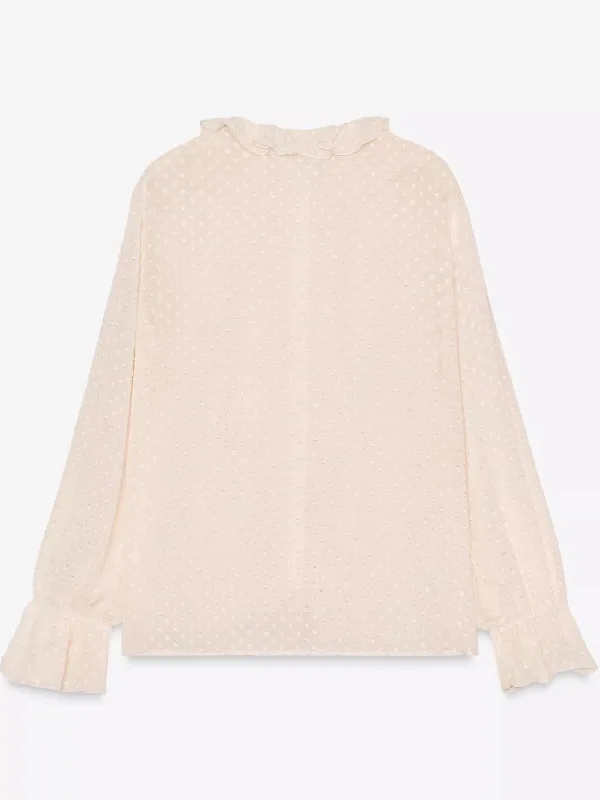 Sweet Layered Decoration Thin Veil Long Sve irt Women's Top New Arrival Spring Summer 2025 Loose Fit Polyester Fiber