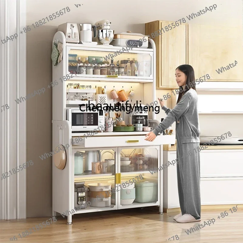New arrive Kitchen Shelf Drawer Storage Storage Cabinet Layered Rack Microwave Oven White Side Cabinet
