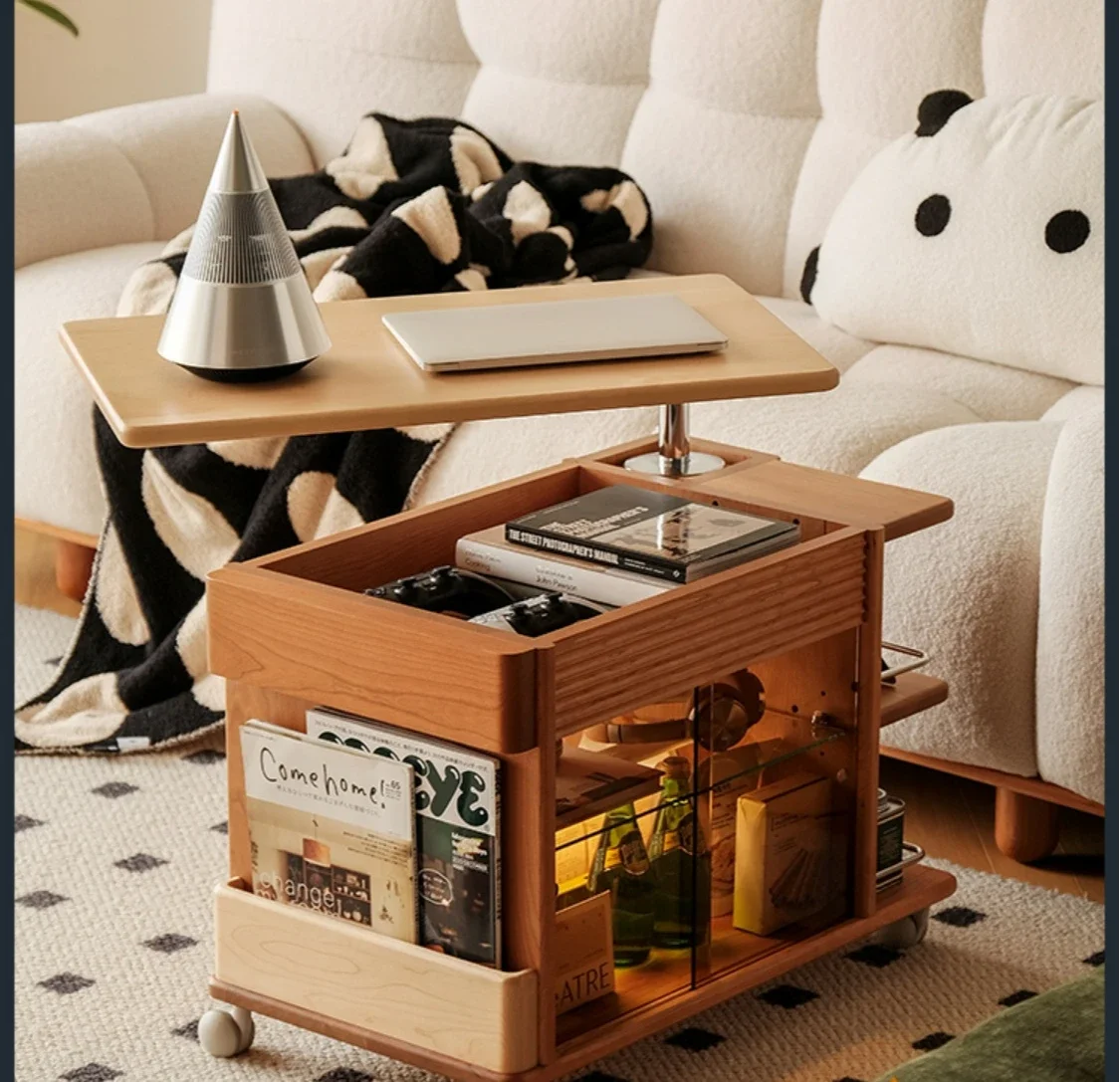 

Lifting cart/movable lifting coffee table Japanese cherry wood furniture tea cabinet side table