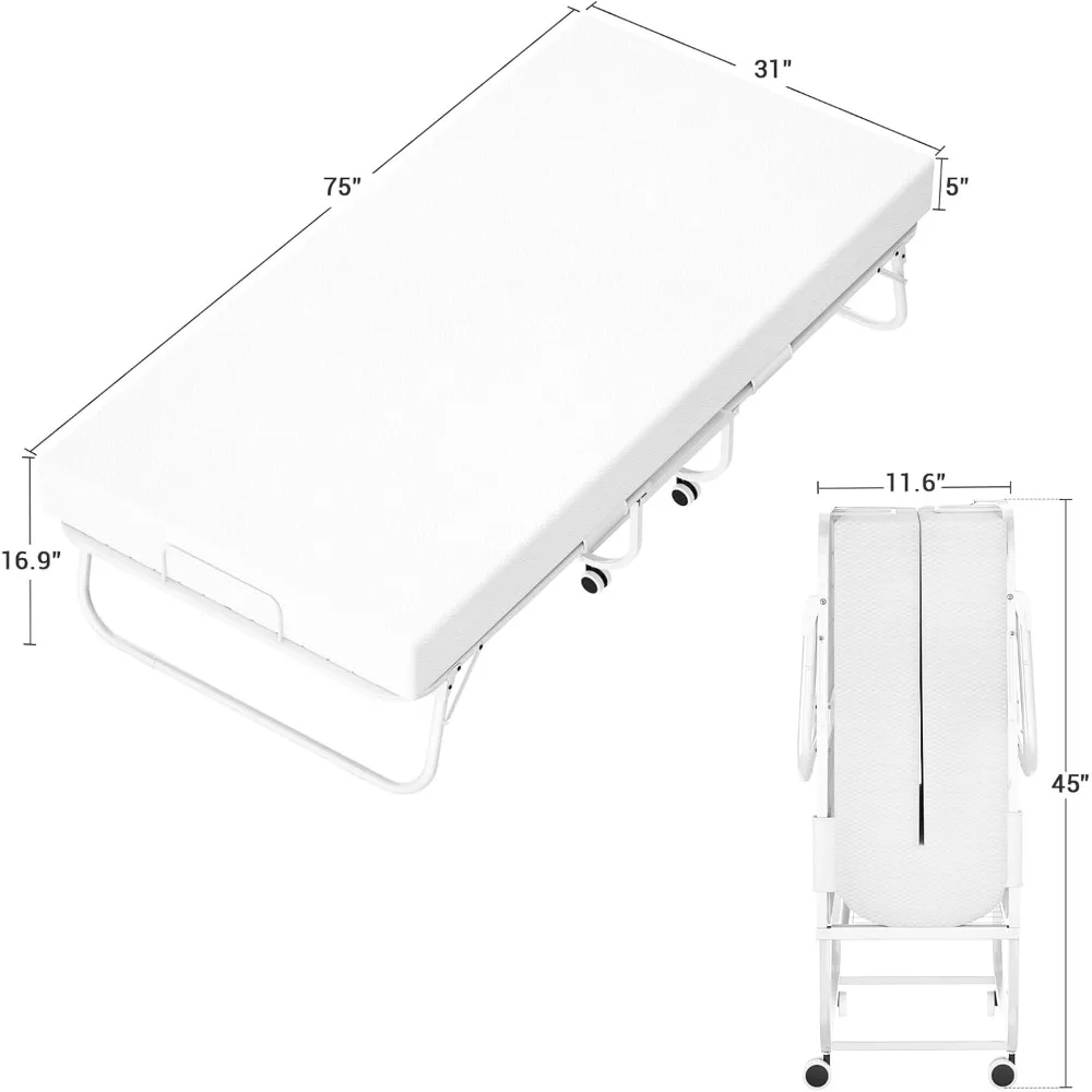 Klappbett mit Matratze für Erwachsene, tragbares zusammenklappbares Gästebett, zusammenklappbares Kinderbett mit Memory-Schaum-Matratze und Metallfr