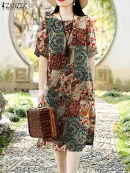 ZANZEA Bohemian çiçek baskılı elbise kadın kısa kollu o-boyun elbiseler yaz Casual tatil Sundress zarif Vestidos boy