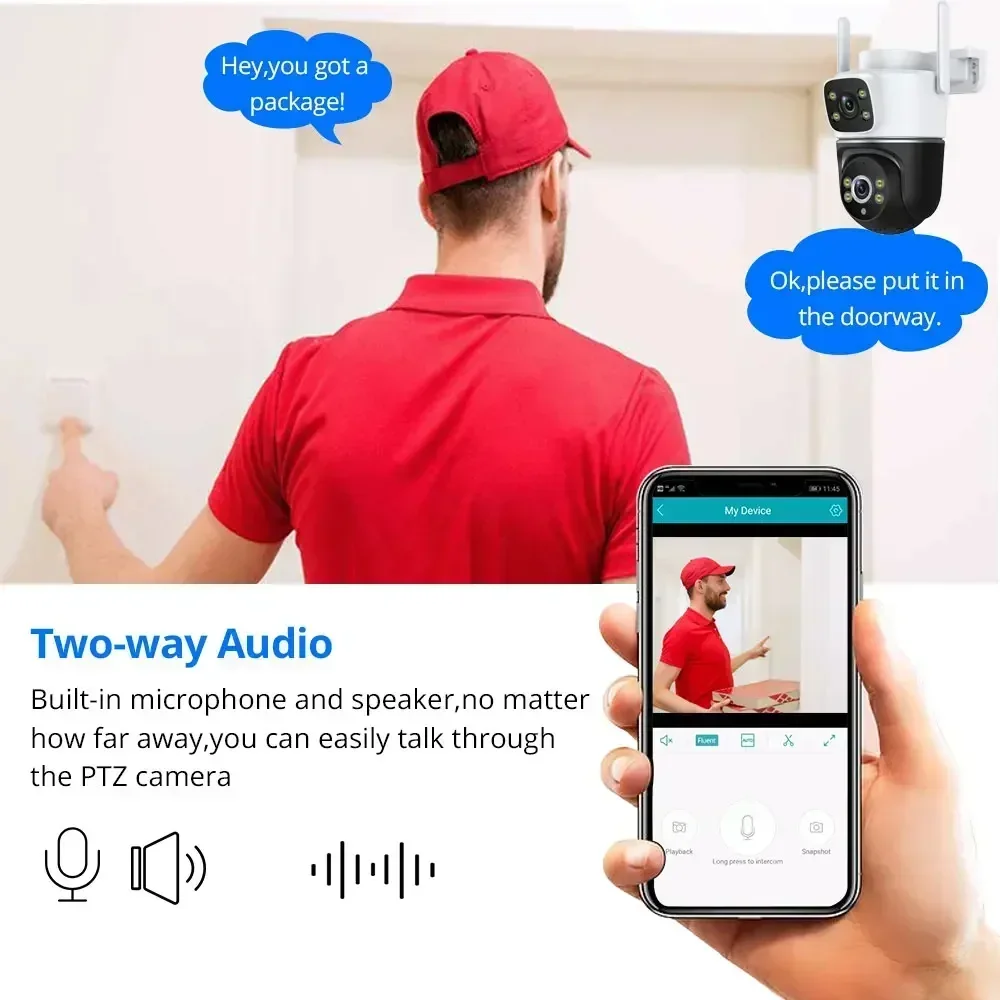 4K 4G Sim Card PTZ IP Camera Outdoor Dual Lens Wireless CCTV Security Surveillance Camera Auto Tracking 4G Cam Two Way Audio