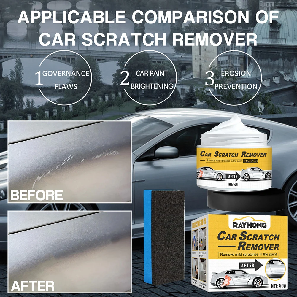 Car Polishing Compound Scratch Remover with Sponge Waterproof Lasting Auto Scratch Covering Agents for Van Vehicle