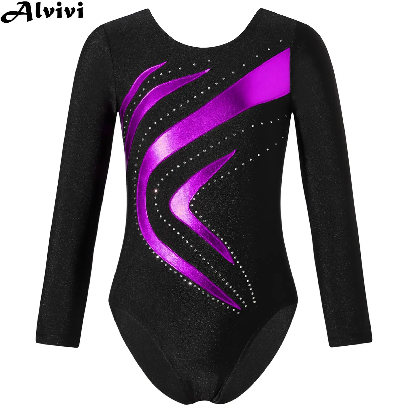 

Girls Ballet Dance Leotard Long Sleeve Shiny Rhinestone Gymnasytics Bodysuit Figure Skating Yoga Stage Performance Dancewear