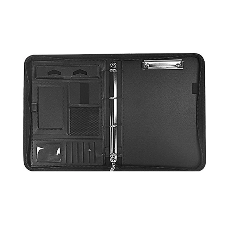 A4 Zipper Calculator Binder Conference File Pad Folder Briefcase Tablet Portable Circular Handle File Bag