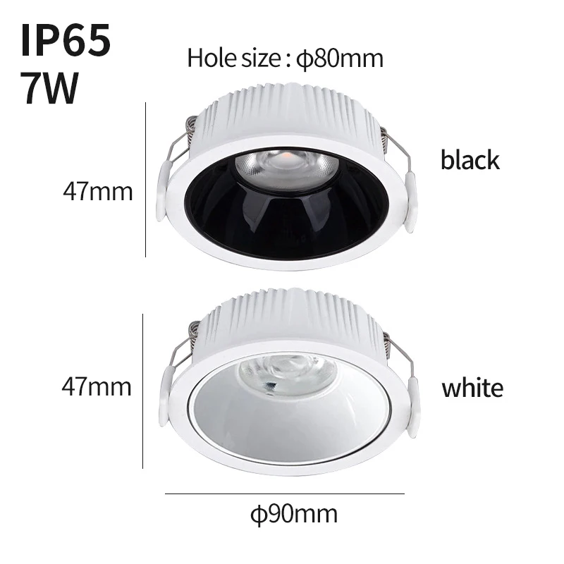 Wodoodporna oprawa typu downlight IP65 Odporna na wilgoć, wbudowana lampa LED przeciwmgielna Kuchnia, łazienka, łazienka, lampa sufitowa 7W