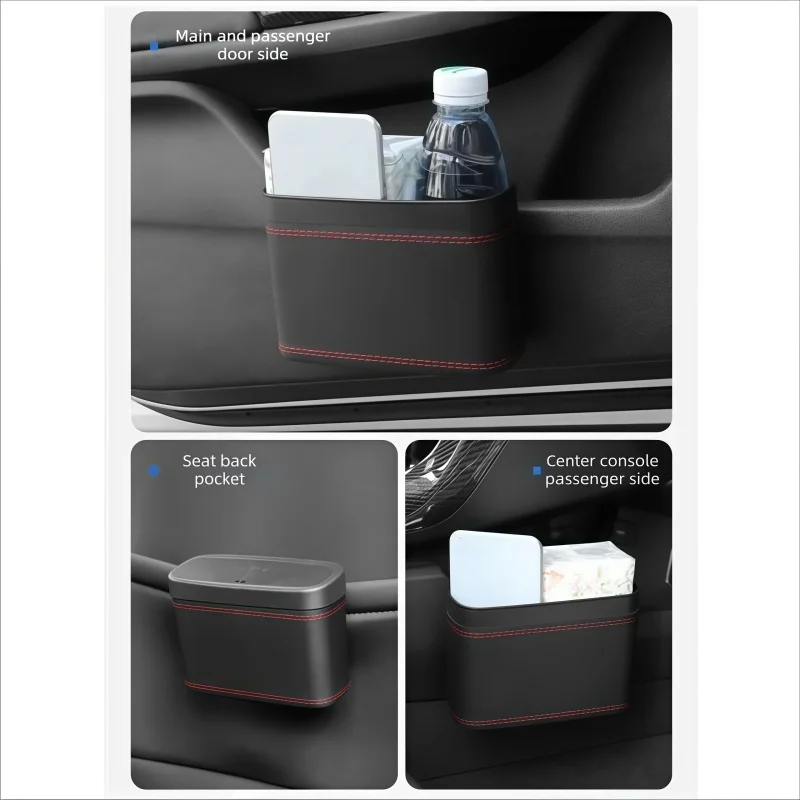 Multi-functional Car Press-down Storage Box PU Leather Vehicle Trash Can, Seat Back and Door Hanging Storage Box, Press-down view 3