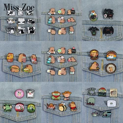 3-6 pcs/set 2025 Cute Animal Series Enamel Pins Capybara Frog Black Cat Brooches Lapel Badges Jewelry Gift for Friends