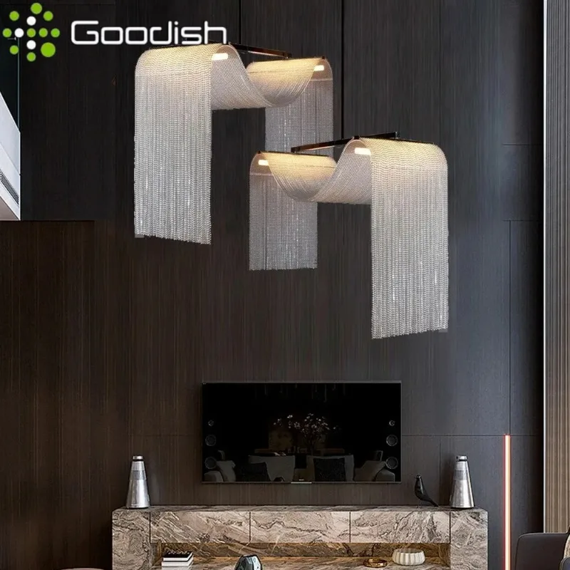 شلال شرابة معدنية قلادة LED أضواء معدنية الأوروبية مصمم مصباح معلق لغرفة المعيشة بريق ثريا تزيين المنزل