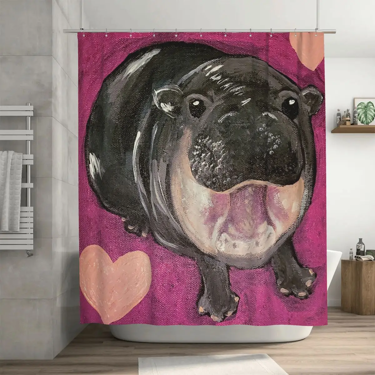 Moo Deng By Aurora Art Shower Curtain Bathroom Polyester Waterproof Bath Curtains with Hooks