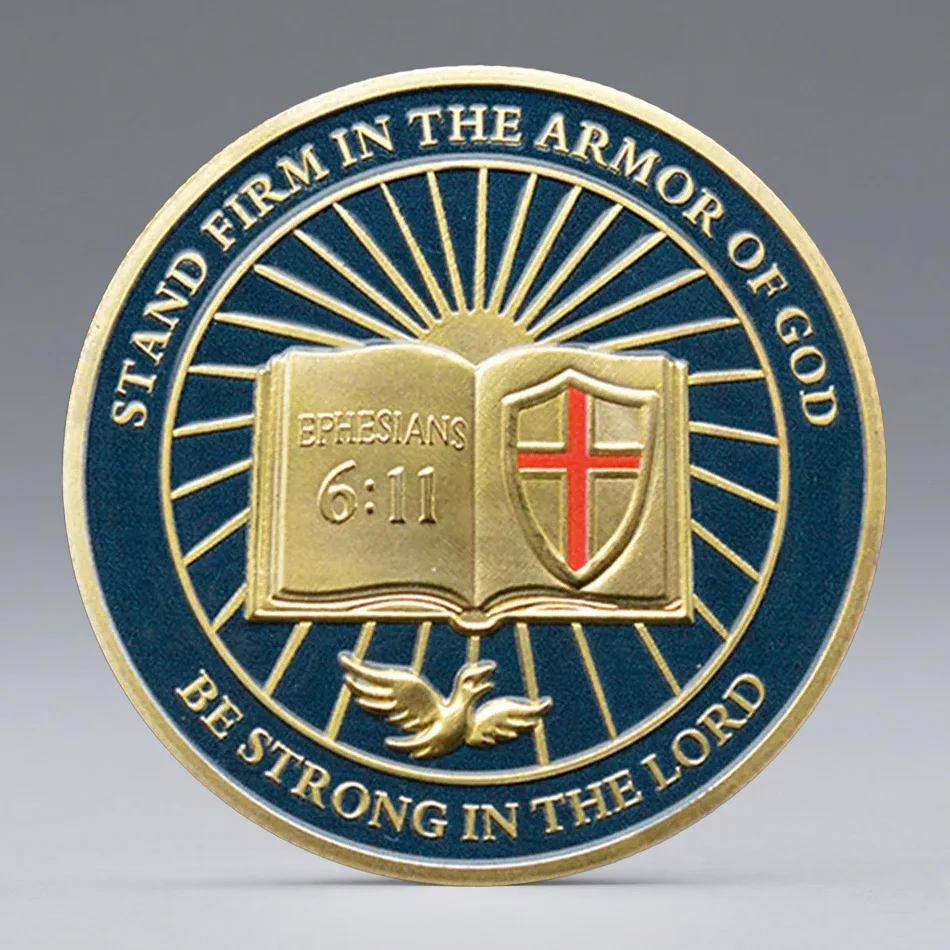New Put on The Whole Armor of God Souvenir Coin Be Strong in The Lord Golden Plated Collection Coin Home Decoration