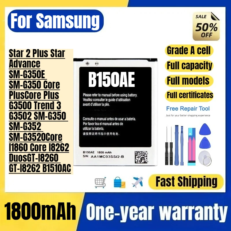 B150AE for Samsung Star 2 Plus/Star Advance/SM-G350E /SM-G350/Core Plus/G3500/Trend 3 G3502/SM-G350/Core I1860 Phone Battery