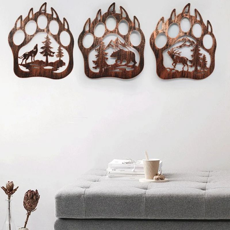 3PCS Bear Wall Decor Metal Bear Decor With Forest Mountain Pine Trees Rustic Cabin Hunting Bear Decorations