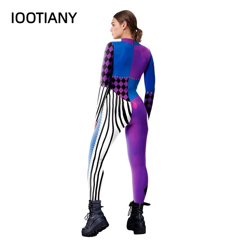 Косплей Хэллоуин клоун шоу 3D принт женский сексуальный узкий комбинезон карнавальные костюмы для косплея боди вечерние комбинезоны monos mujer