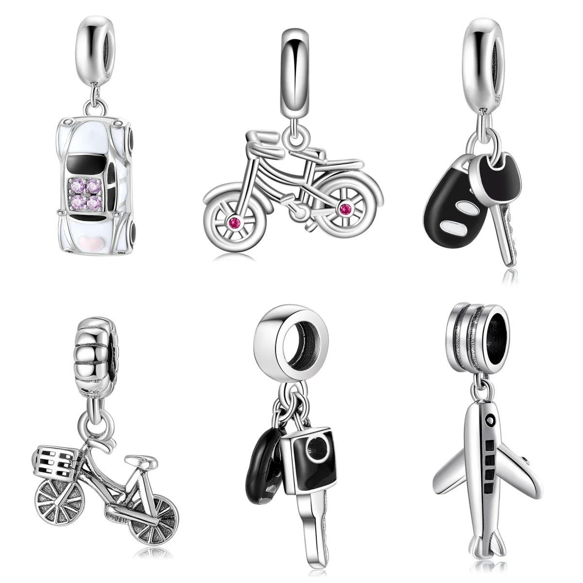 925 Sterling Silver Creative Car Tools Retro Car Keys Bicycle Pendant Charm Fit Original Bracelet Diy Jewelry Accessories Beads