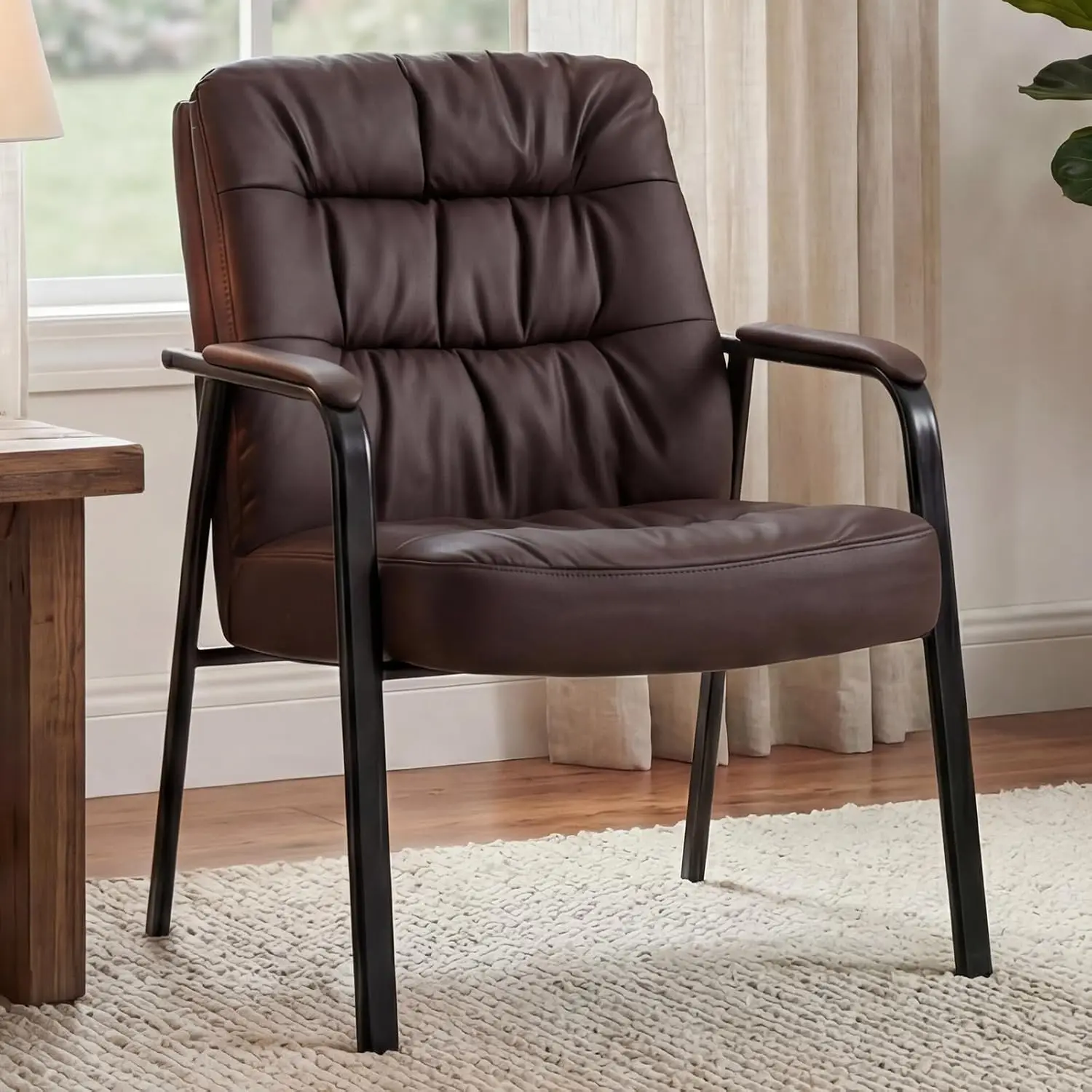 Faux Leather Waiting Room Guest Chairs, Stationary Guest Chair for Office