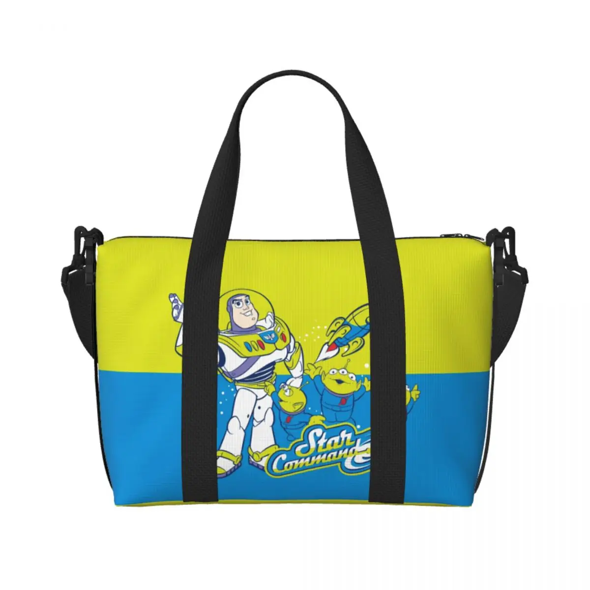 

Custom Anime Toy Story Buzz Lightyear And Alien Tote Bag Women Large Capacity Cartoon Movie Beach Gym Shoulder Travel Bag
