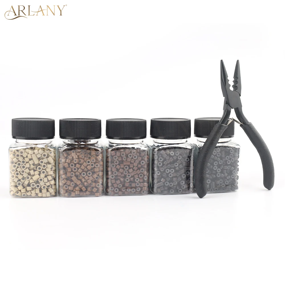 ARLANY 4mm Silicone Rings 1000Pcs Microlinks Beads With 3 Holes Pliers for Feather I Tip Hair Styling Weft Extension