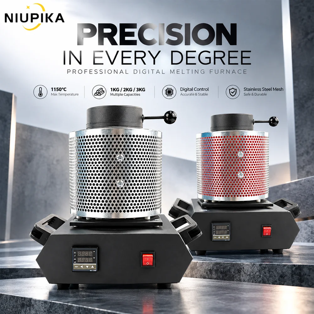 NIUPIKA 1150C Electric Metal Melting Furnace 1KG 2KG 3KG 110V 220V Digital Temperature Control Graphite Crucible Jewelry Casting