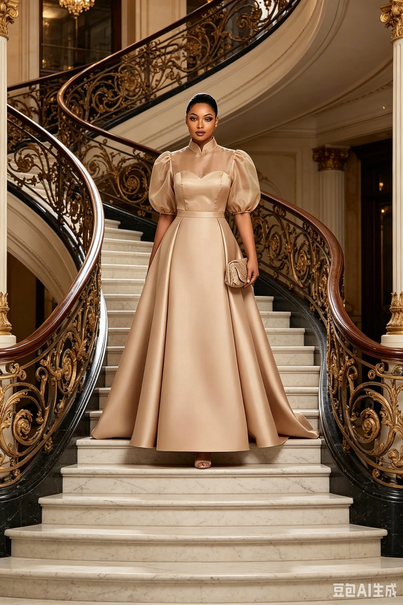 Plus Size Elegant Satin Prom Dresses for Women Stand Collar A Line Maxi Dress Formal Wedding Guest Party Bridesmaid Long Dress view 5