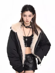 Winter Fashion Hooded Cotton Padded Jacket Female Y2K Harajuku Vintage Padded Coat Loose Thicken Warm Cotton-padded Tops