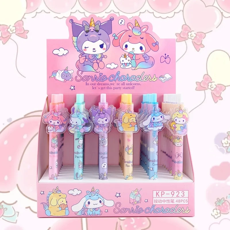 Sanrio 48pcs Press Gel Pen Cartoon Kuromi Cinnamoroll Hello Kitty Students Learn Stationery 0.5mm Black Exam Pens Exquisite Gift