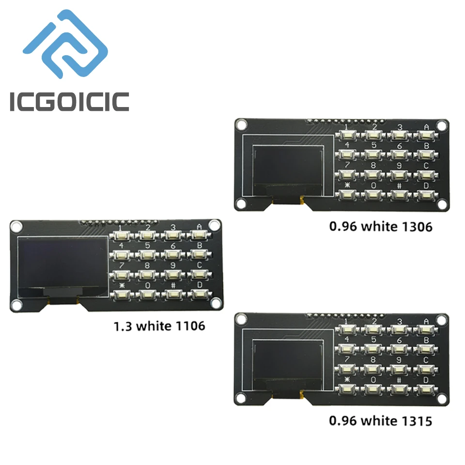 0,96-дюймовый/1,3-дюймовый ЖК-экран, модуль OLED-дисплея IIC, белый SH1106 SSD1306 SSD1315 с 4x4 клавишными матричными клавиатурами для