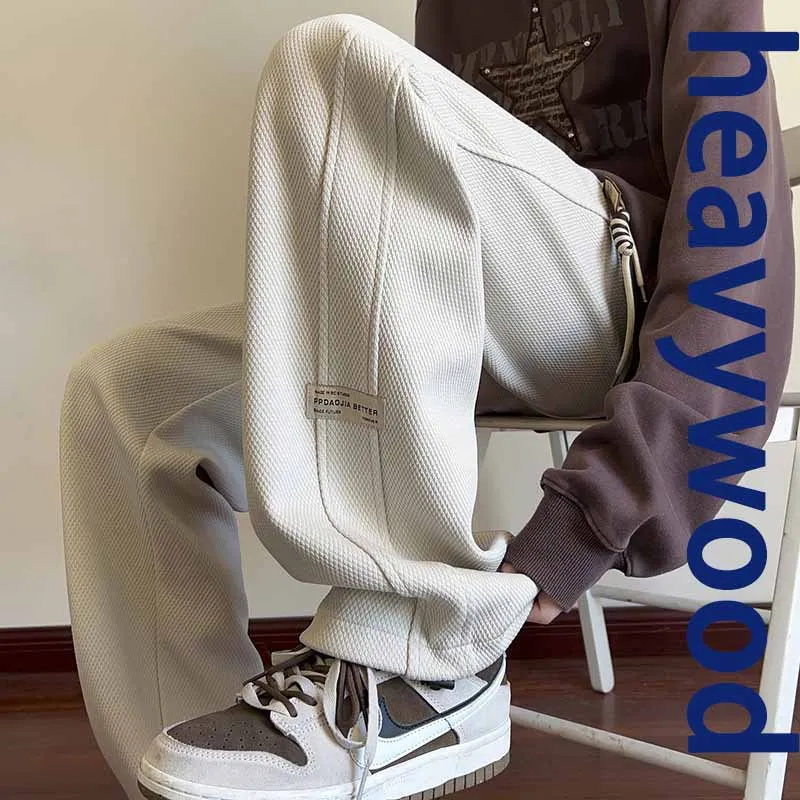 

2025 Autumn/Winter Hip Hop Jogger Pants Men Streetwear Casual Trousers Y2K Drawstring Sweatpants Wide Leg Straight Leg Pants