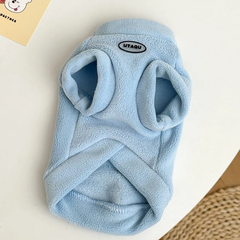 Classic Solid-Colour Puppy Sweatshirt Pet Reversible Fleece Coat Thickened Winter Pet Clothing Maltese Warm Two-Legged Clothes
