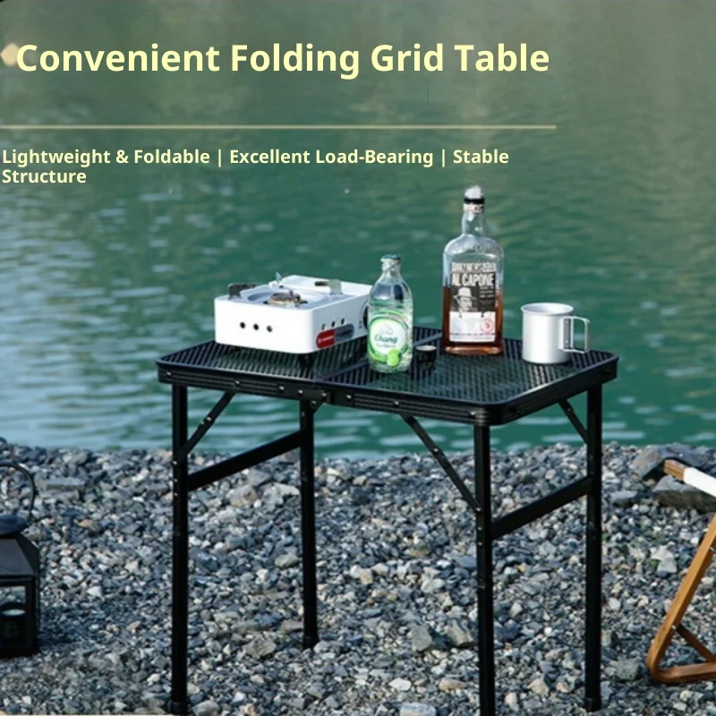 Picnic Table Outdoor Lightweight Aluminum IGT AccessoriesFolding Camping Table Portable Mesh Top Adjustable Height BBQ Market