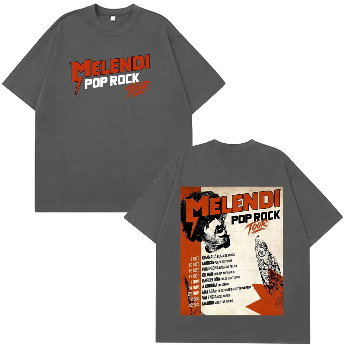 Rapper Melendi Pop Rock Album Tour 2026 Bedrucktes T-Shirt für Herren und Damen Mode T-Shirts Kurzarm Lässige Baumwolle Gothic Punk T-Shirts – Detail 3