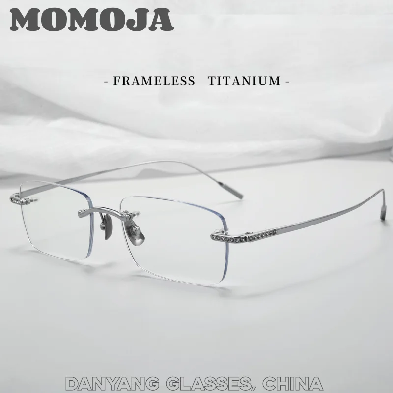 

MOMOJA New Men's and Women's Super Light Square Rimless Glasses Luxurious Elegant Noble Diamond Studded Eyeglasses 0666wk