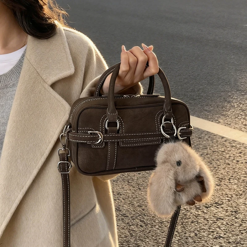 

PU Leather Shoulder Bags with Short Handle Female Vintage Small Tote Bag Retro Crossbody Square Bag for Women Handbag and Purse