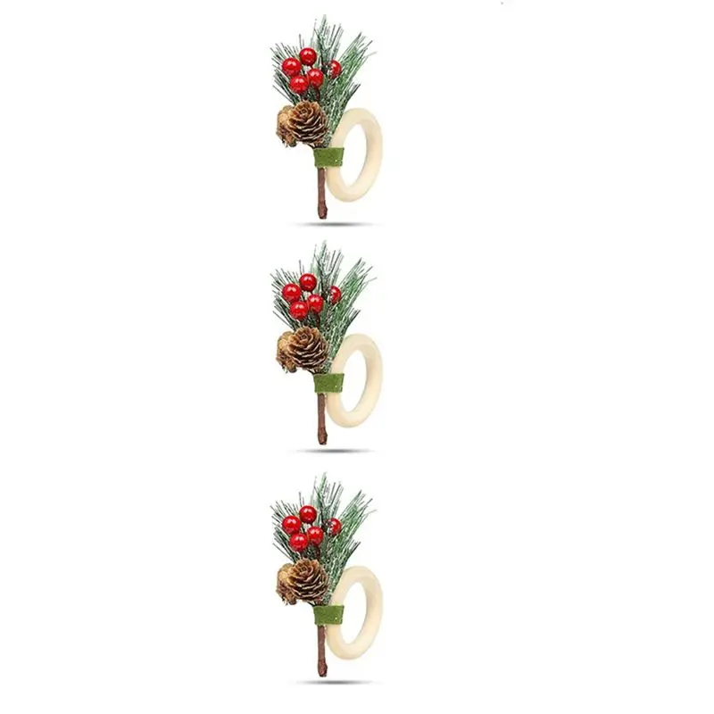 J1UL1N 6PCS Christmas Napkin Rings Wood Handmade Holly Berry Napkin Holder For Wedding, Banquet, Birthday, Thanksgiving