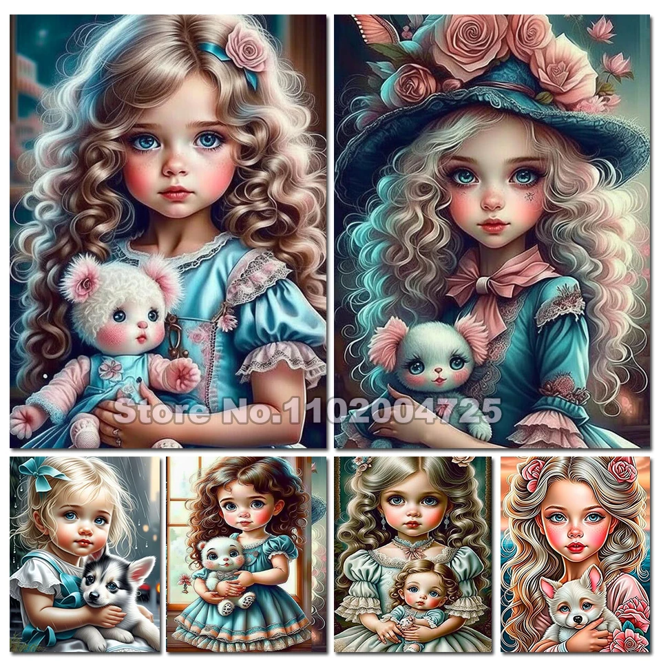 Little Girl With Doll Diamond Embroidery New Arrival 5d DIY Diamond Painting Cross Stitch Kits Cartoon Fairy For Christmas Gift