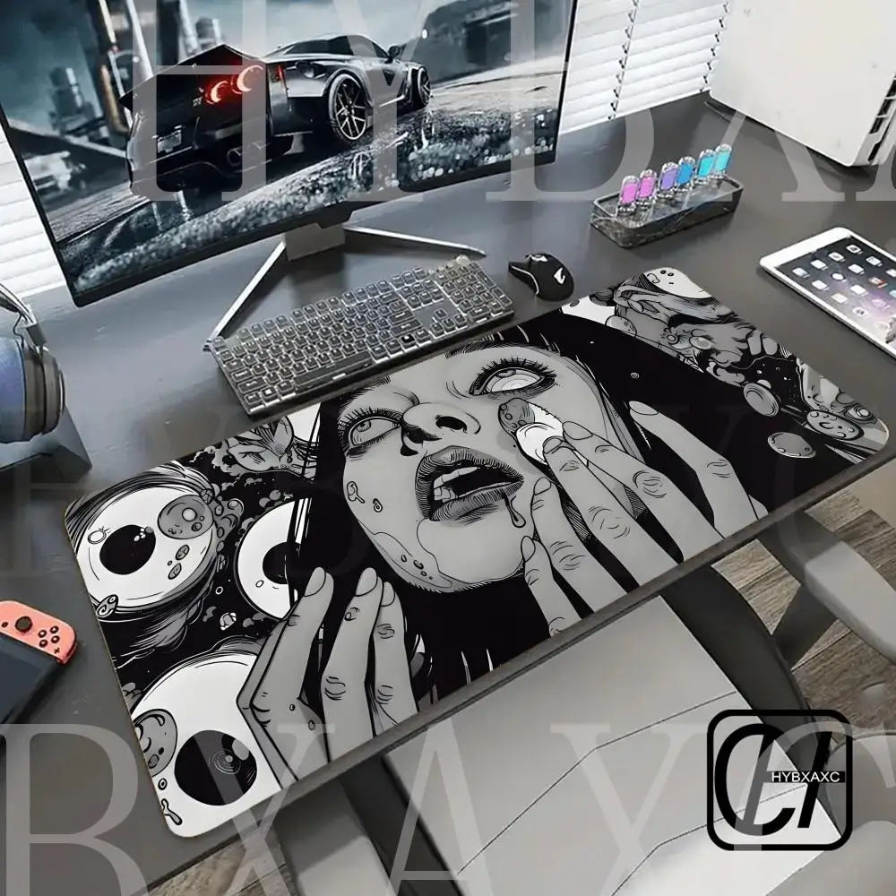 HYBXAXC Gaming Mouse Pad Goth Japanese Mat Non-Slip Rubber Base Pad Stitched Edge Mousepad for Work Home Gifts for Men Friends