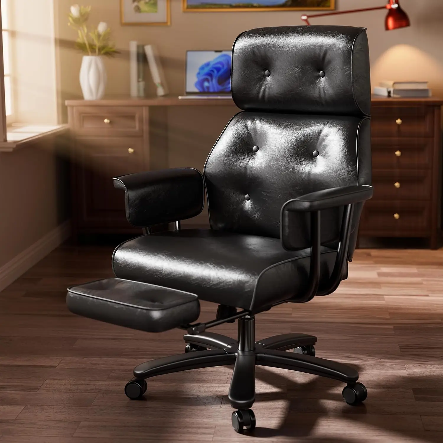 Ergonomic Reclining Cross-Legged Office Chair with Wheels & Armrests, Customized