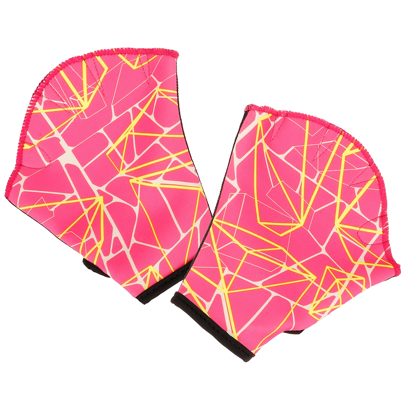 

1 Pair Swimming Gloves Webbed Hand Protector Adjustable Cloth Material Pink Print M Size For Diving Water Sports Swim Mitts