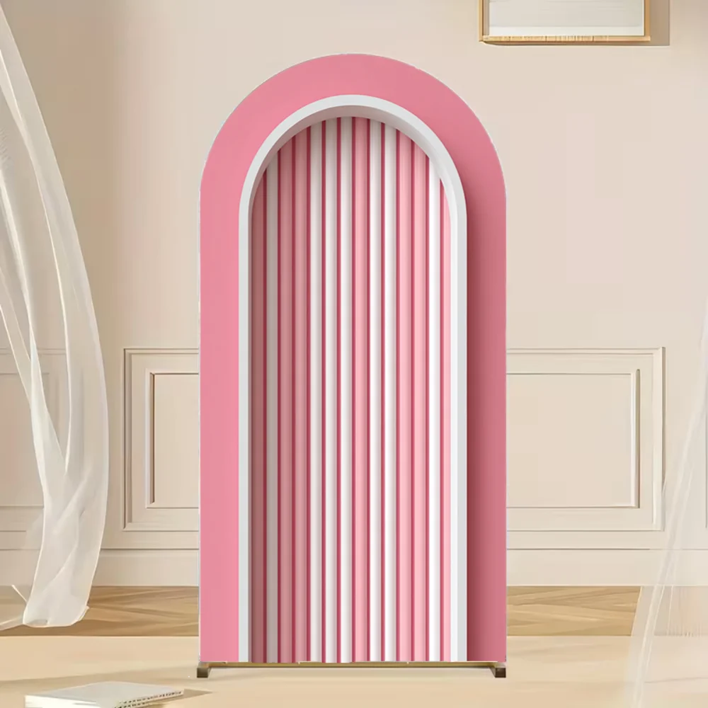 

Pink Stripe Arch Backdrop Wall Cover Boy Girl Birthday Wedding Baby Shower Party Color Decor 2-sided Background